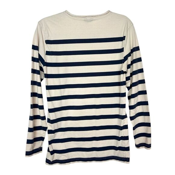 J. Peterman Women’s Striped Cotton Top Cream Navy Striped Shirt Small Nautical S - Picture 3 of 11